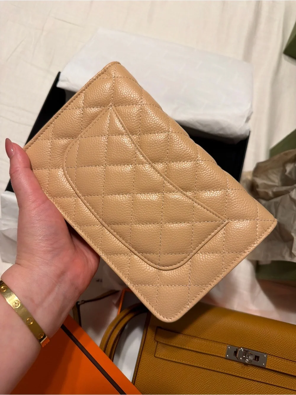 CHANEL Quilted Leather Clutch Wallet - Beige